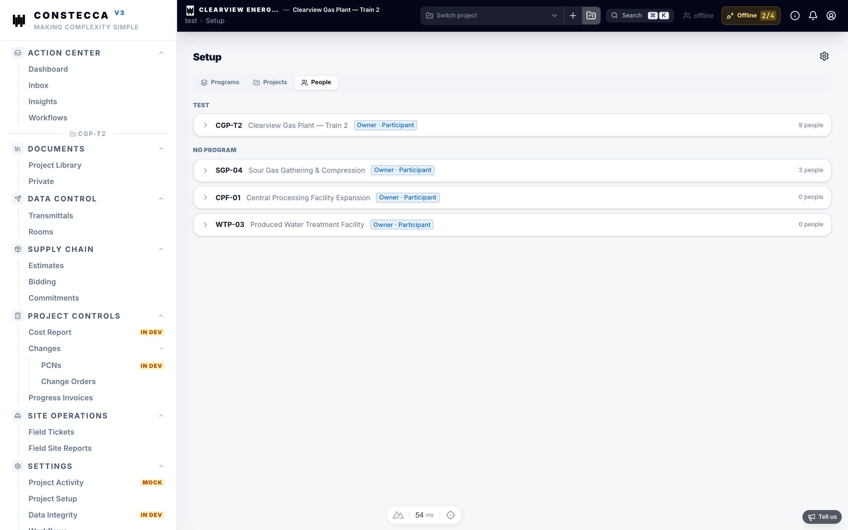 Project Setup screen showing the People, Companies, Options, and Workflows tabs