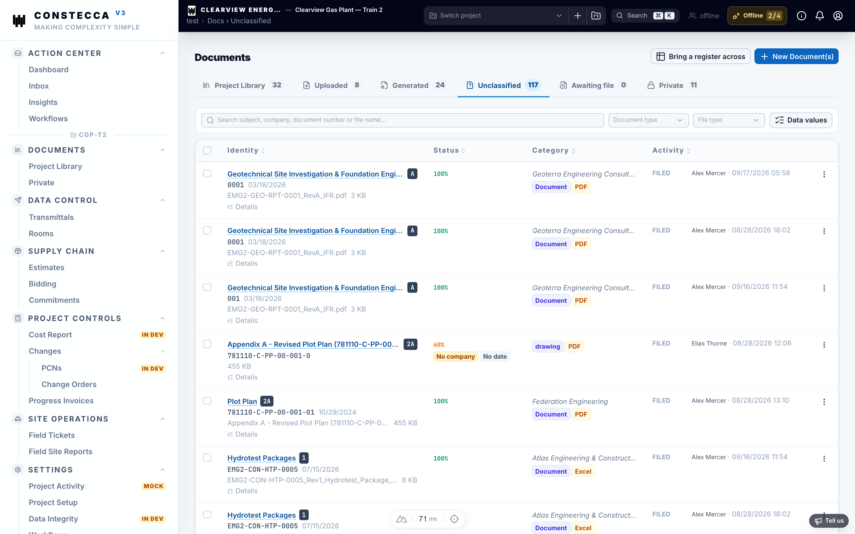 The Unclassified shelf showing completeness progress and actions to classify uploaded files