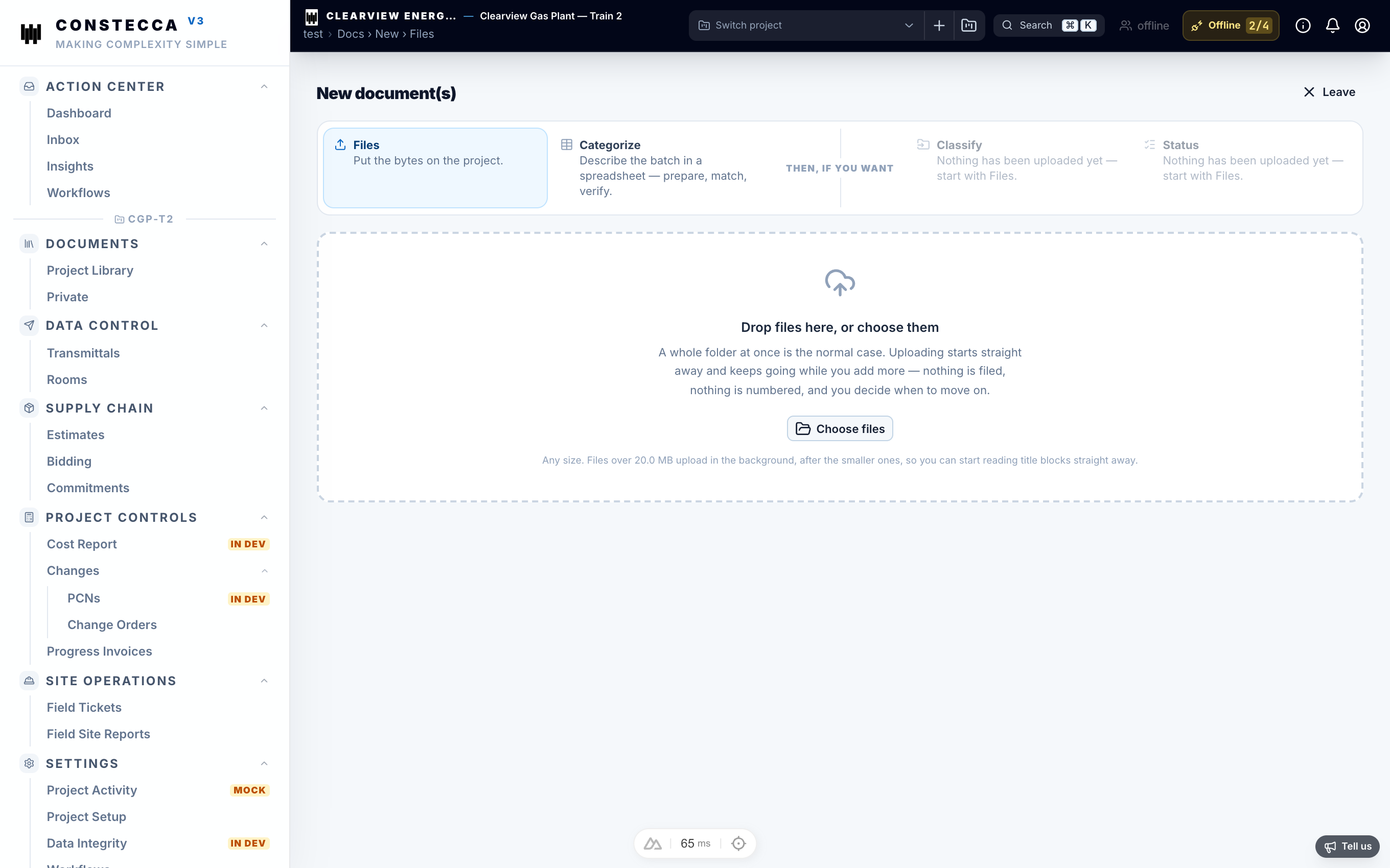 Upload Files screen with the drag-and-drop file dropzone